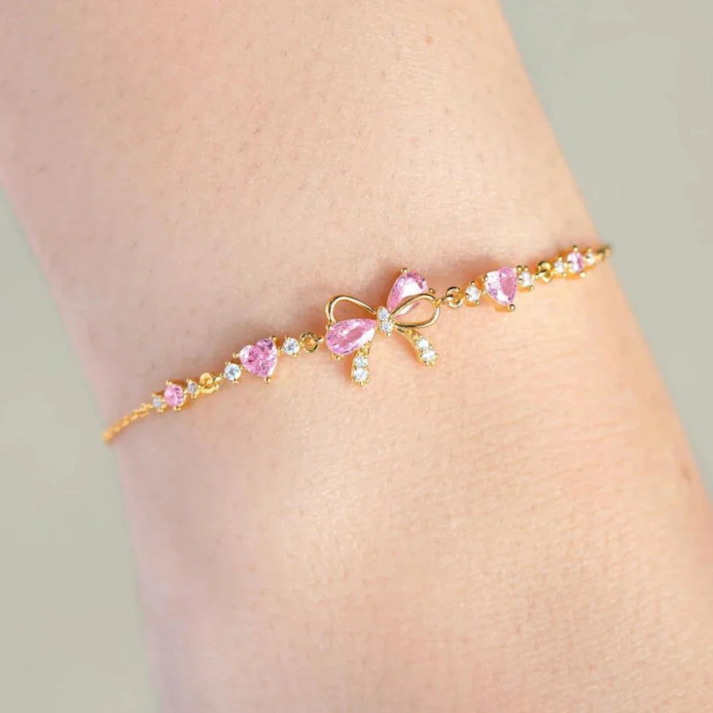 Y2K Pink Zircon Bowknot Love Heart Bracelet