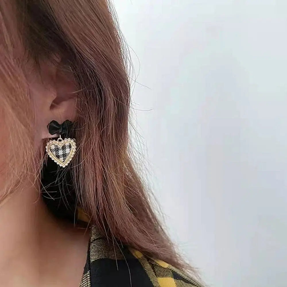 Golden Bowknot Heart Resin Earrings