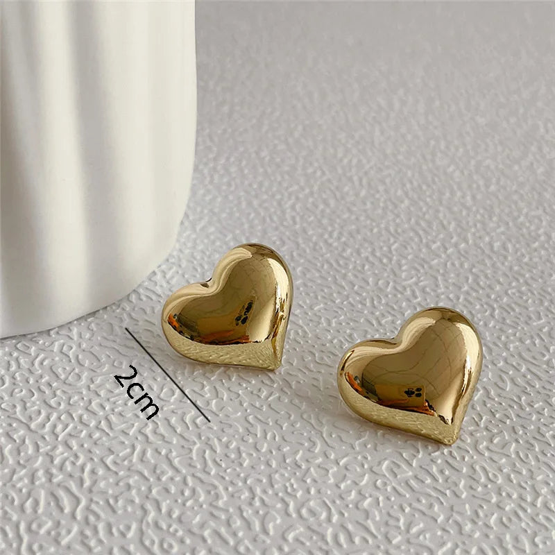 LATS Gold Love Heart Shaped Stud Earrings