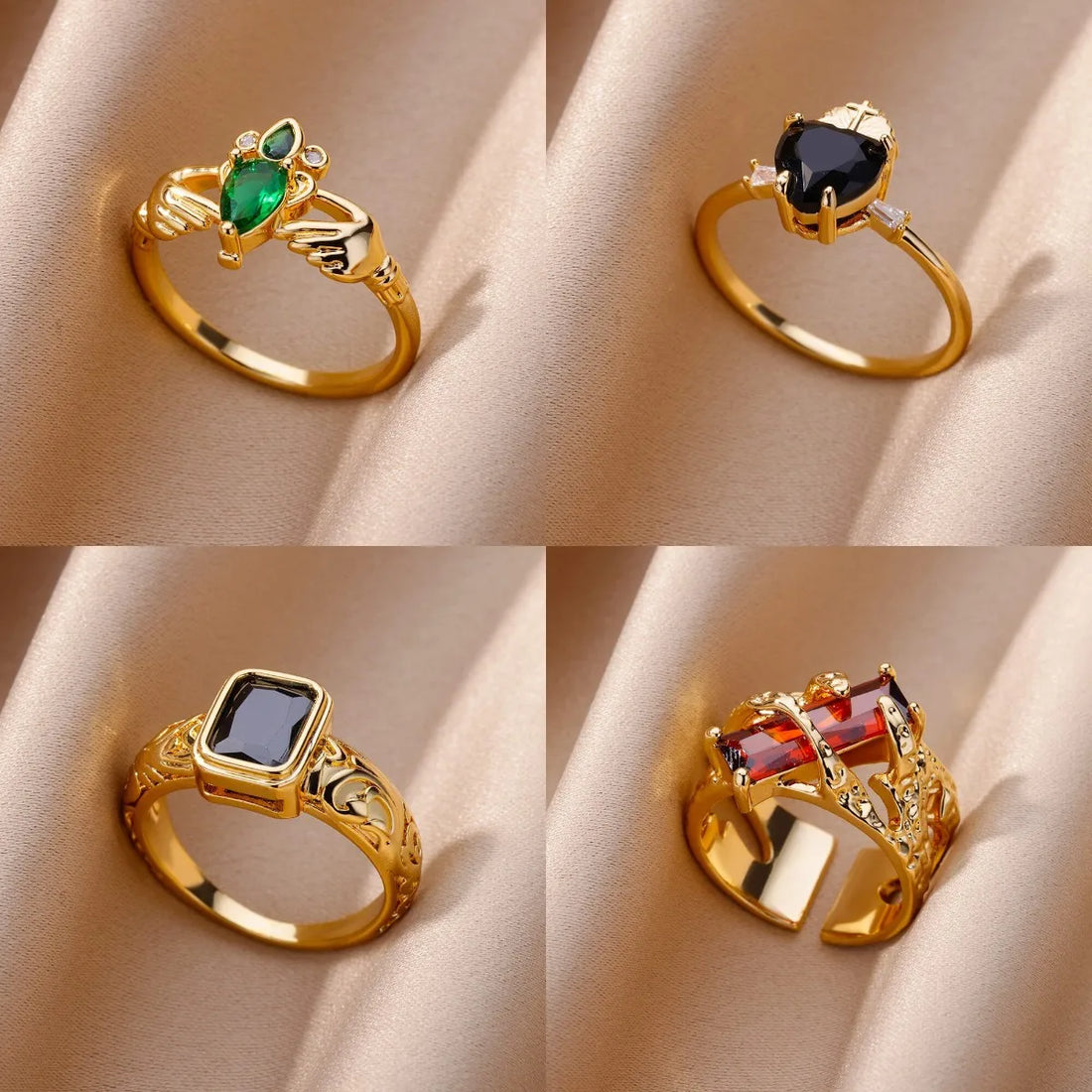 Gold Color Stainless Steel Zircon Ring