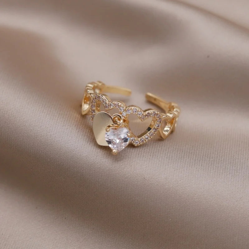 14K Gold Plated Double Love Crystal Ring