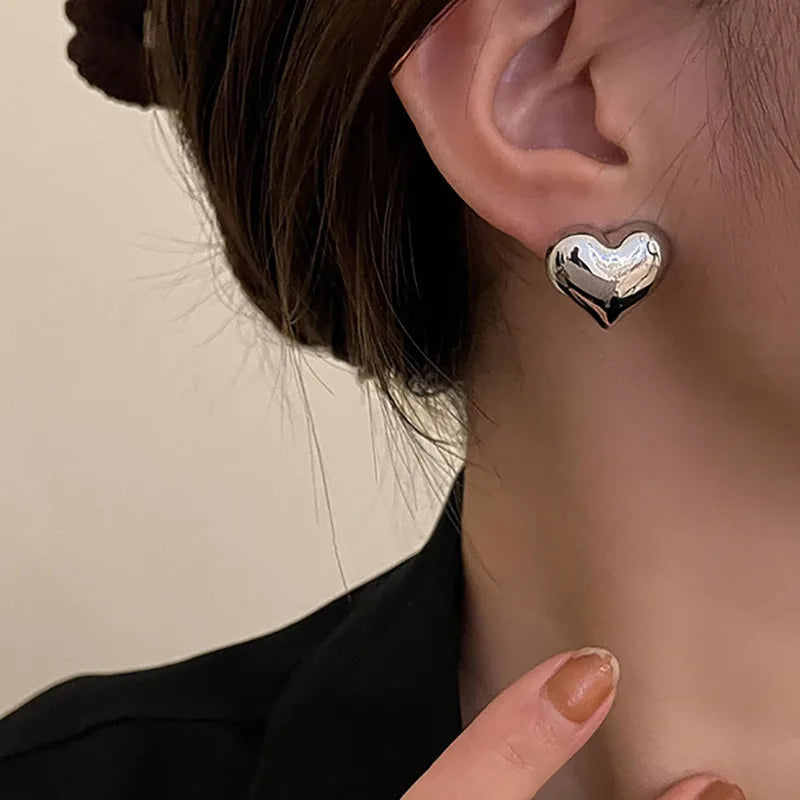 LATS Gold Love Heart Shaped Stud Earrings