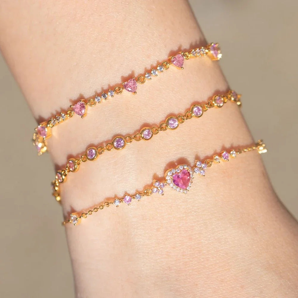 Y2K Pink Zircon Bowknot Love Heart Bracelet