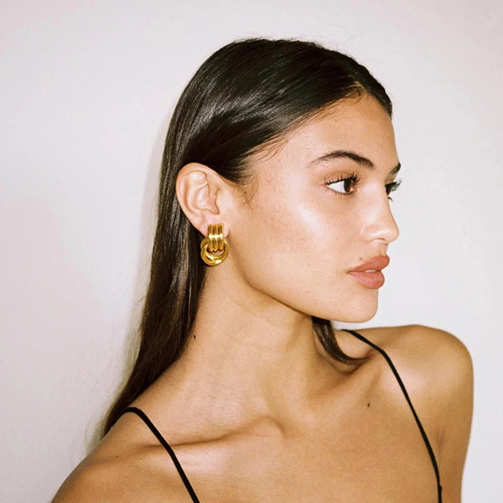 Gold Plated Twist Knot Statement Earrings