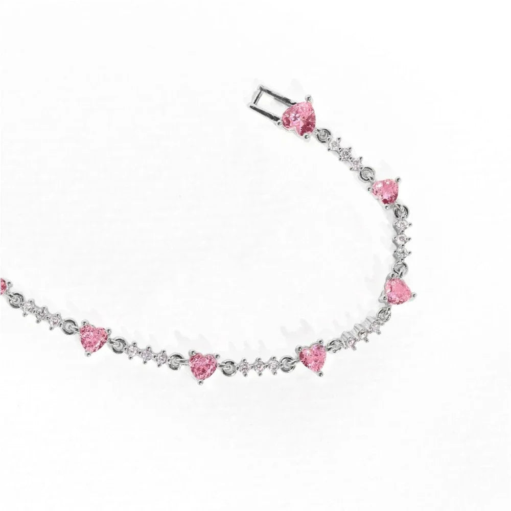 Y2K Pink Zircon Bowknot Love Heart Bracelet