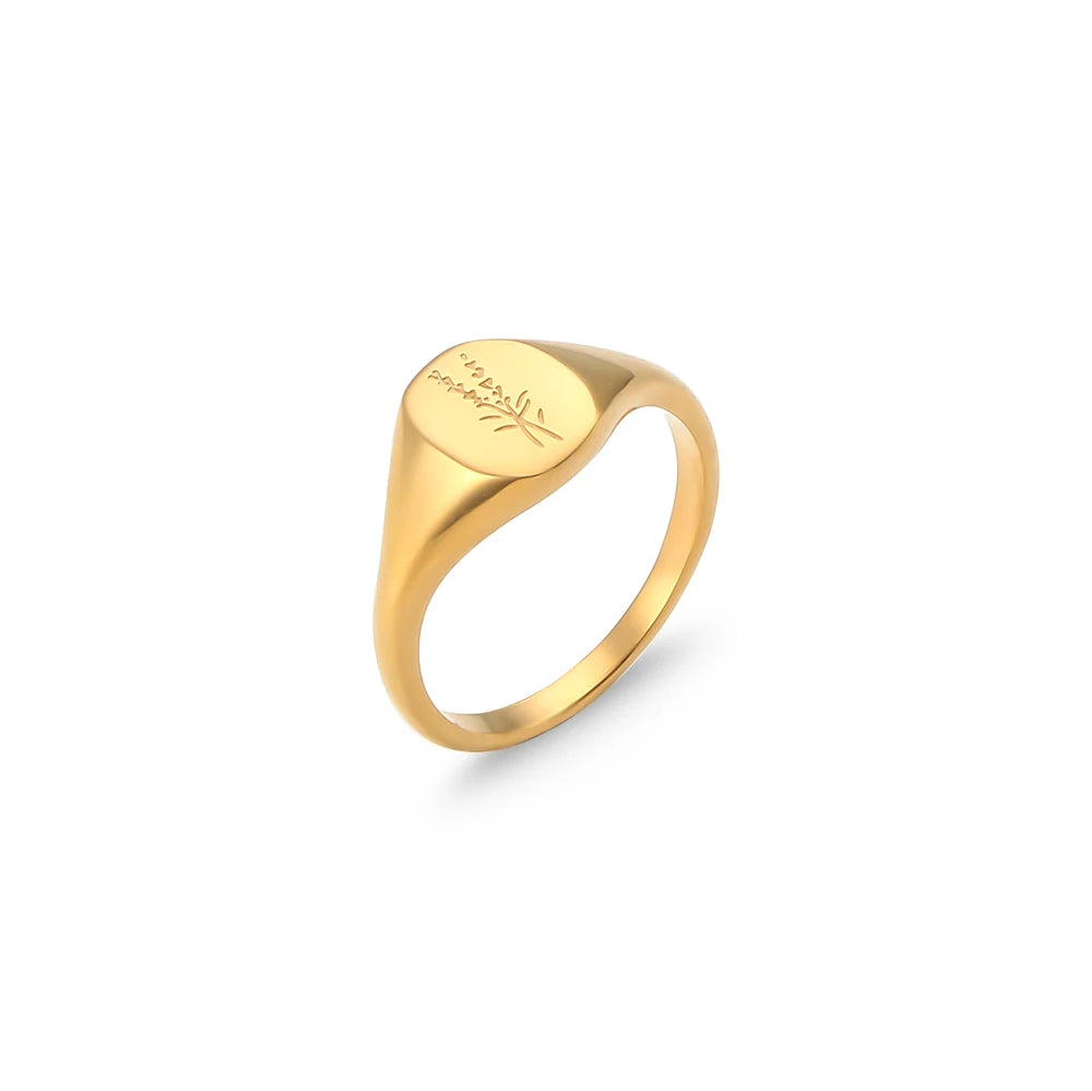 Tarnish-Free 18K Gold Plated Wildflower Signet Rings