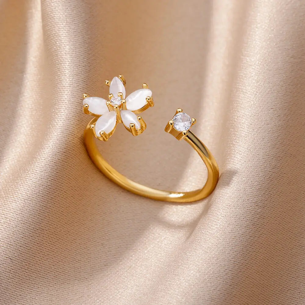 Gold Color Cubic Zircon Flower Rings