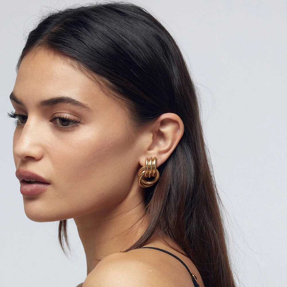 Gold Plated Twist Knot Statement Earrings