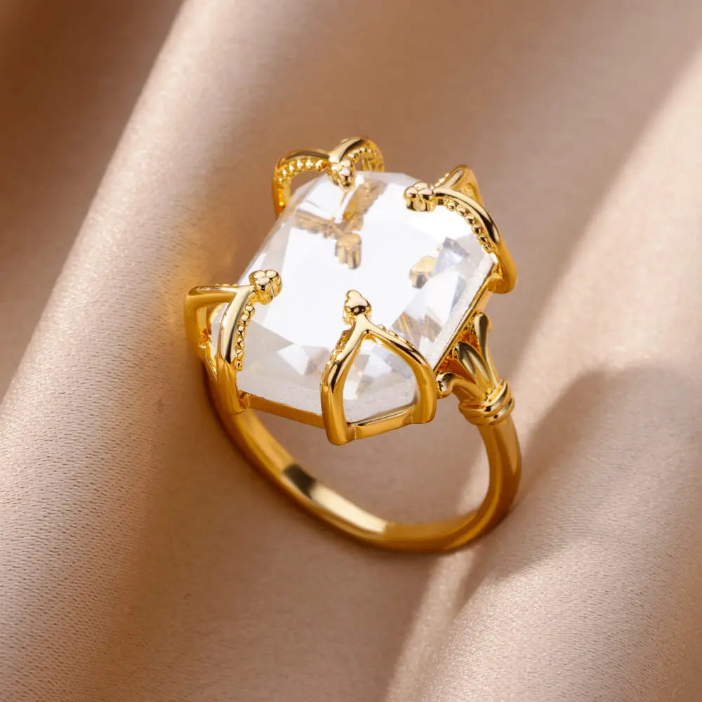 Gold Color Stainless Steel Zircon Ring