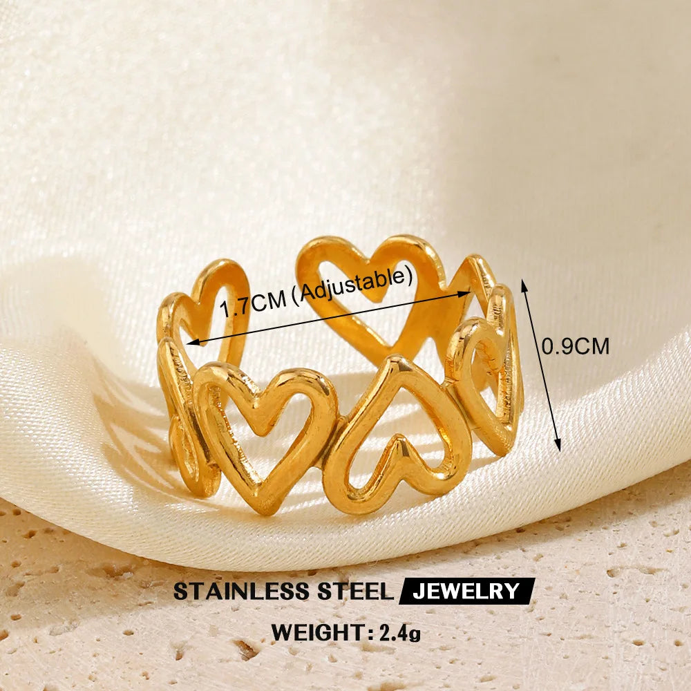 Gold Color Stainless Steel Heart Ring – Waterproof Jewelry for Women