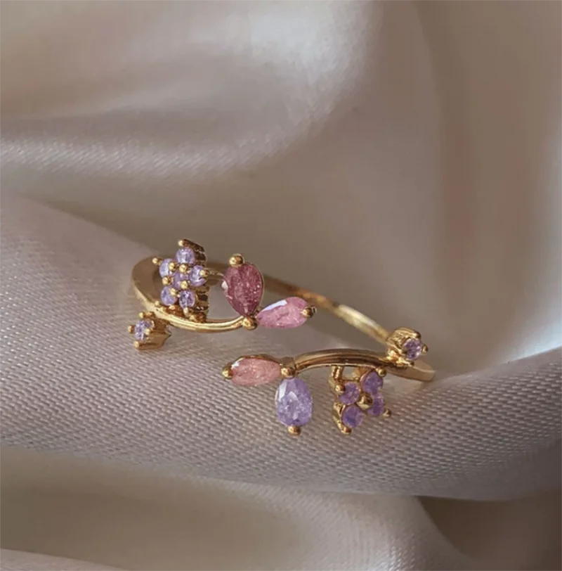 Y2K Cute Colorful Zircon Heart Flower Butterfly Ring – Exquisite Jewelry for Women and Girls