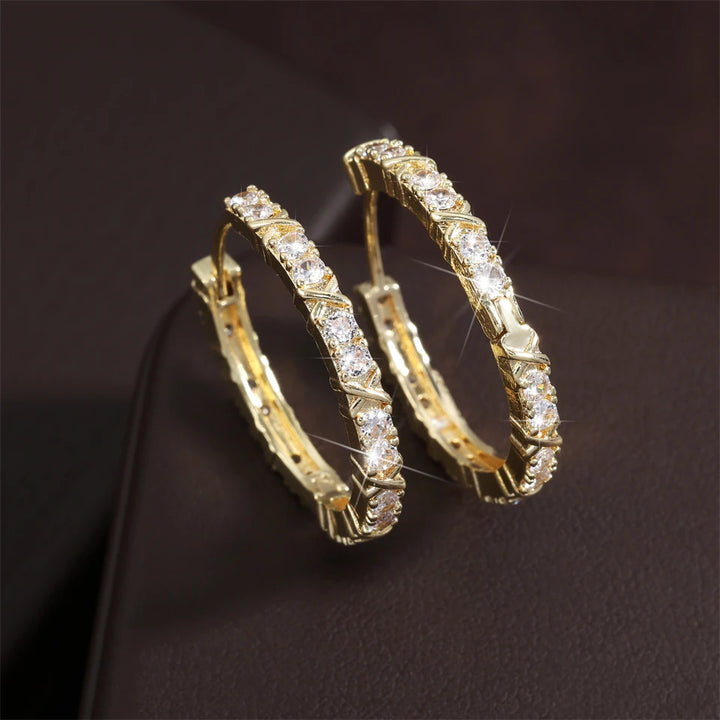 Vintage CC Hoop Earrings – Korean Fashion X-Cross Zircon Jewelry Gift