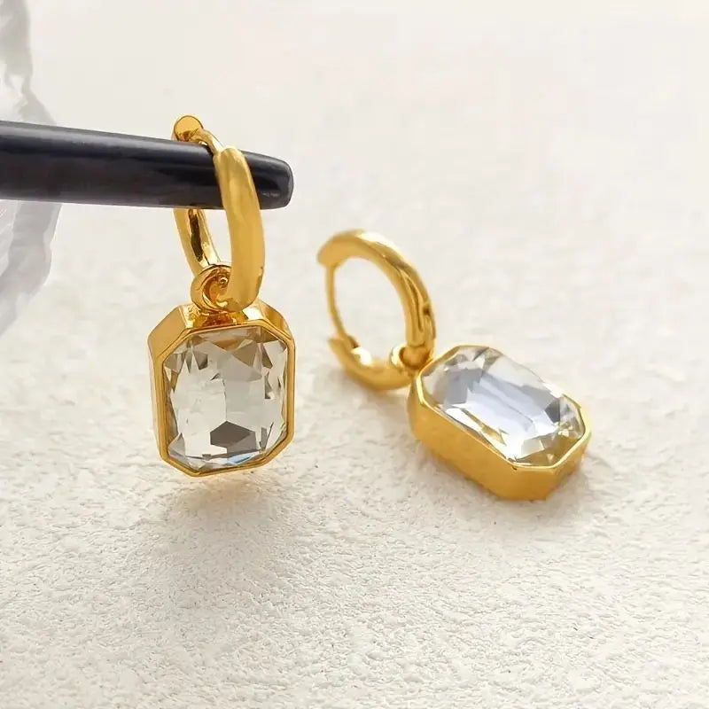 Gold Square Zirconia Earrings