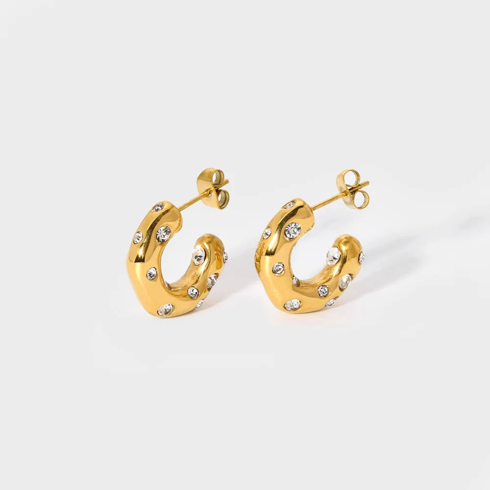 Chunky Gold-Plated Pearl Zircon Earrings