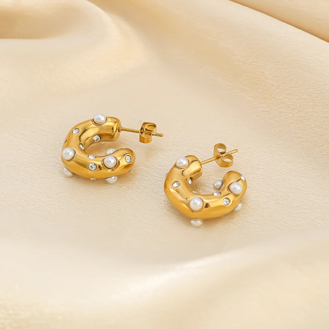 Chunky Gold-Plated Pearl Zircon Earrings