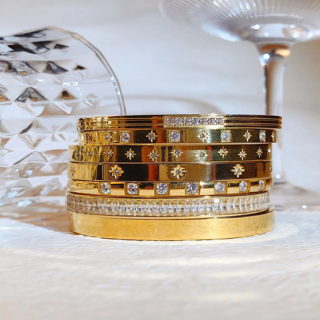 Cubic Zirconia Stainless Steel Bangles