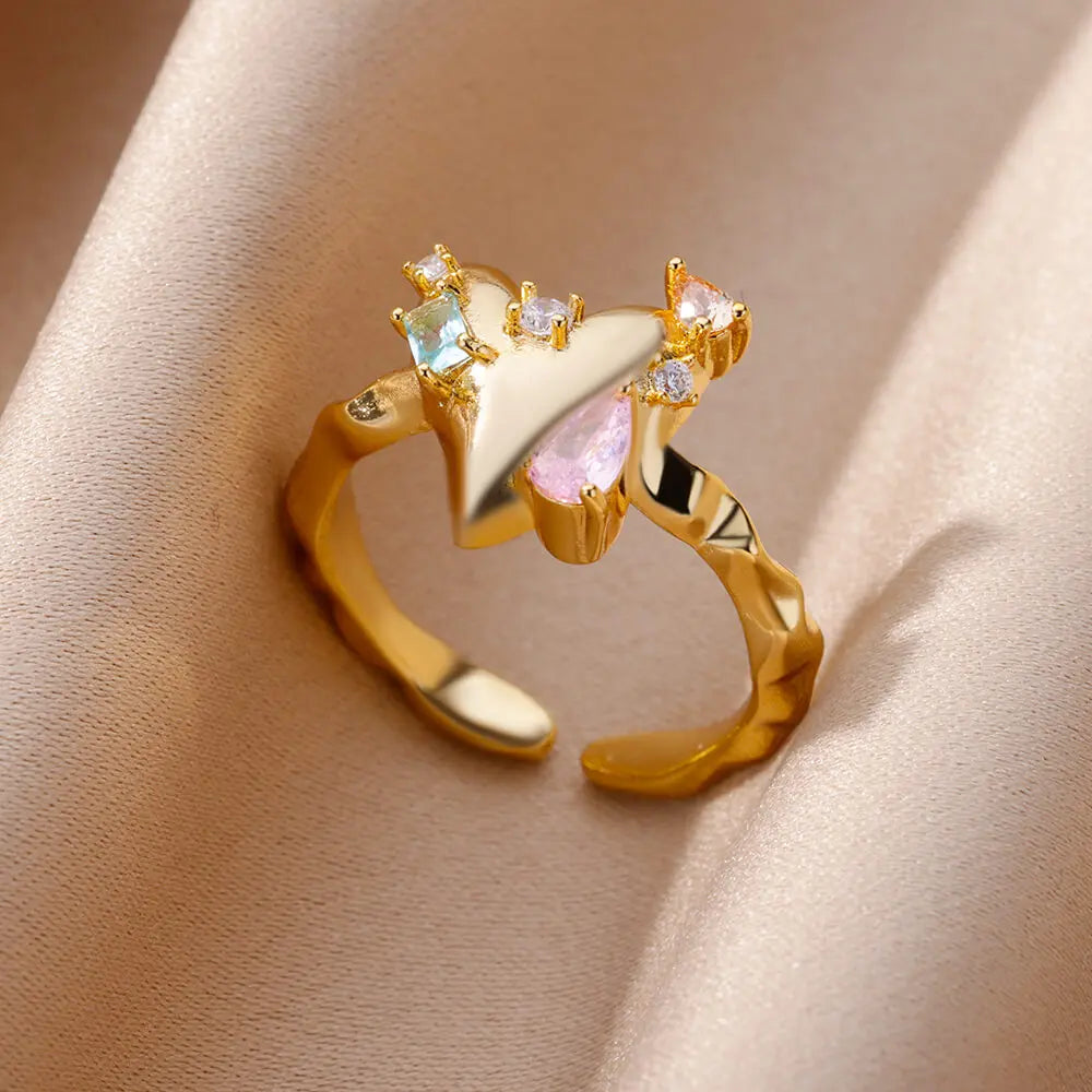 Gold Color Stainless Steel Zircon Ring