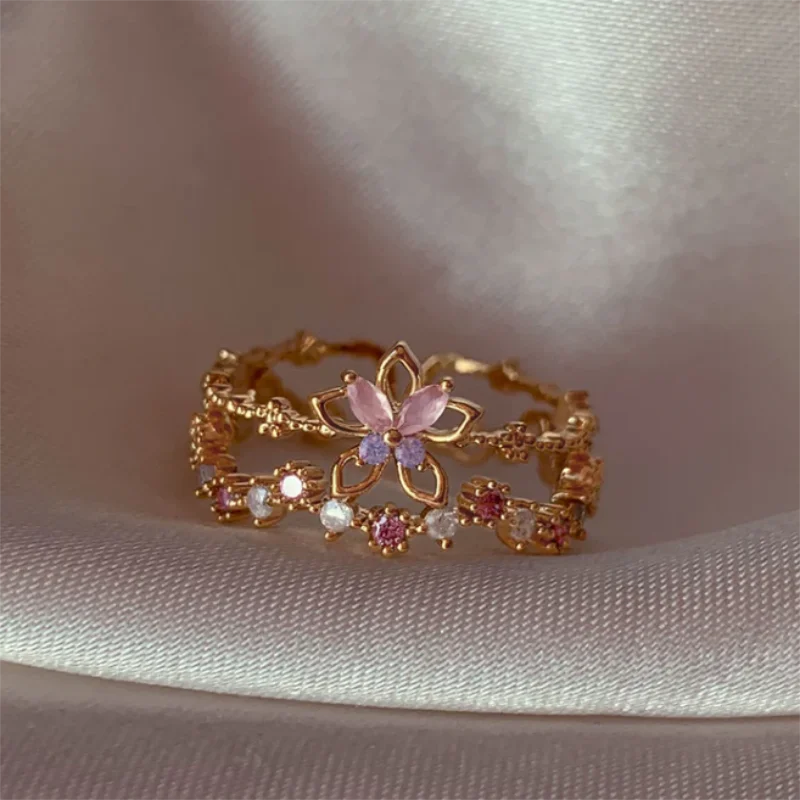 Y2K Cute Colorful Zircon Heart Flower Butterfly Ring – Exquisite Jewelry for Women and Girls