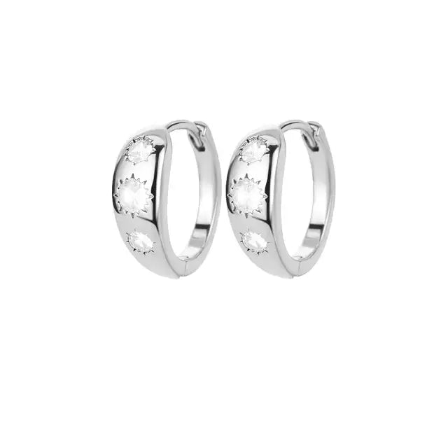 Zircon Round Hoop Earrings for Women Stainless Steel