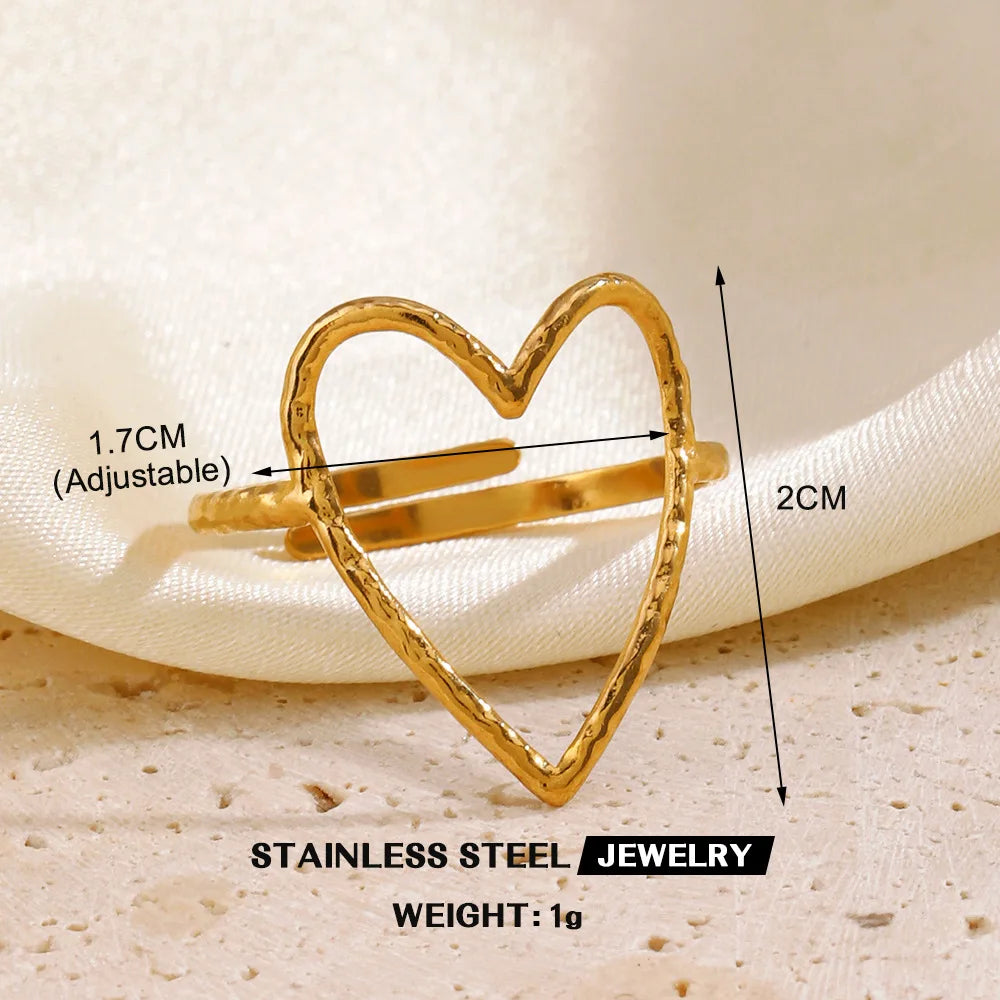 Gold Color Stainless Steel Heart Ring – Waterproof Jewelry for Women