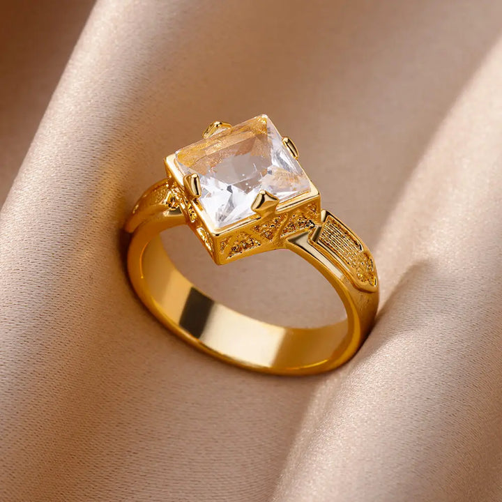 Gold Color Stainless Steel Zircon Ring