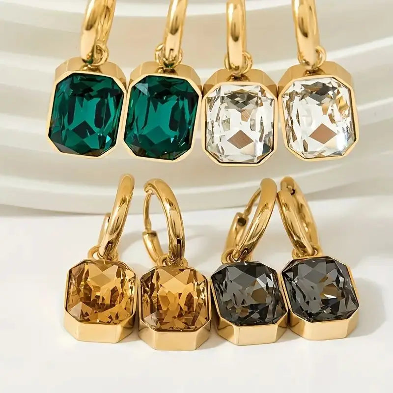 Gold Square Zirconia Earrings