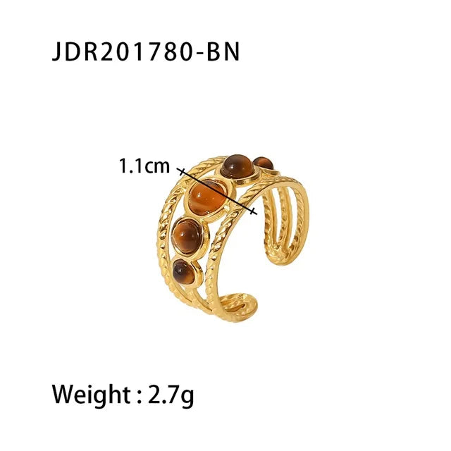 Youthway Natural Stone Stainless Steel Ring – Waterproof Stylish Golden Jewelry