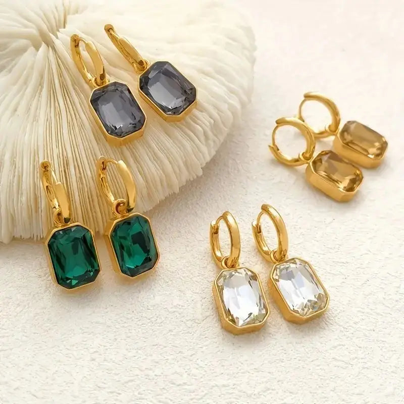 Gold Square Zirconia Earrings