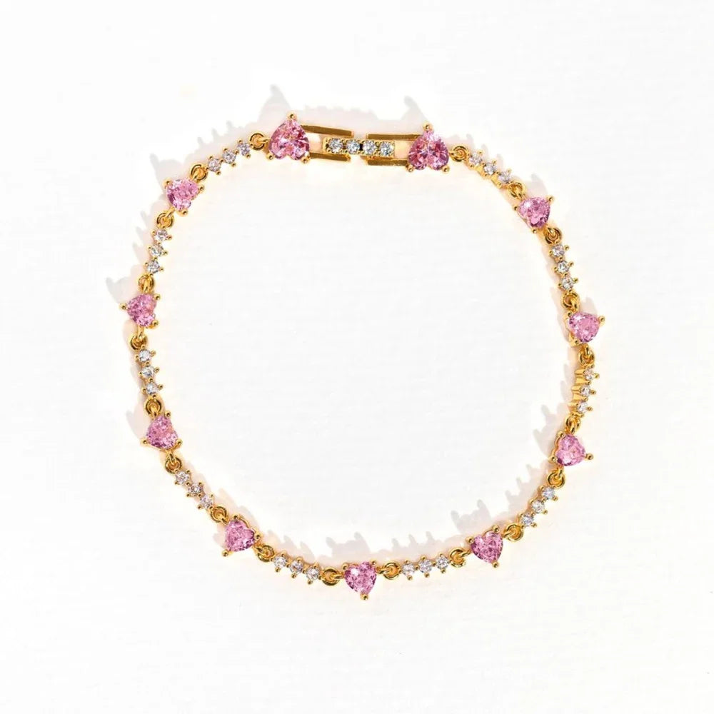 Y2K Pink Zircon Bowknot Love Heart Bracelet