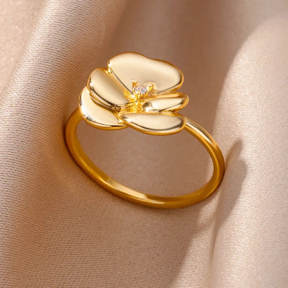 Gold Color Stainless Steel Zircon Ring