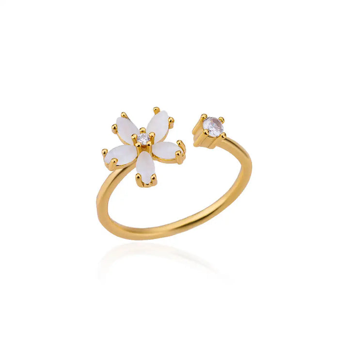 Gold Color Cubic Zircon Flower Rings