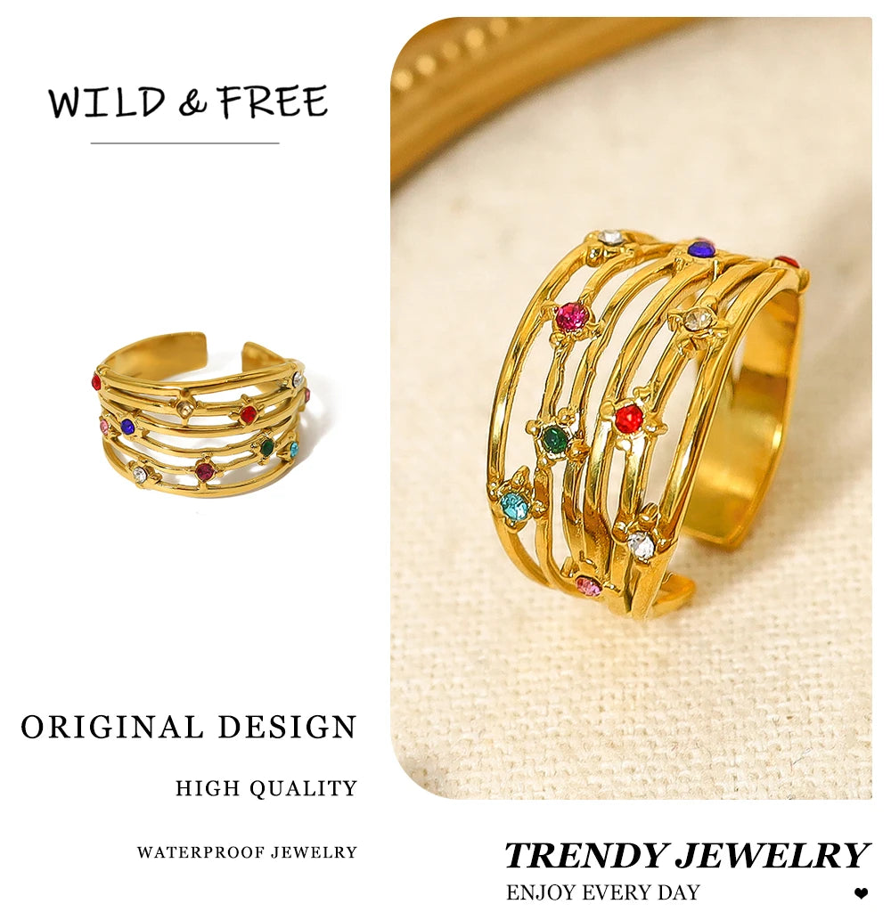 WILD & FREE Colorful Crystal Rhinestone Rings – Irregular Luxury Jewelry for Women