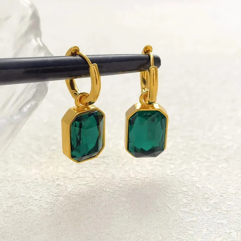 Gold Square Zirconia Earrings