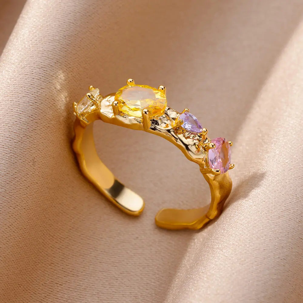 Gold Color Stainless Steel Zircon Ring