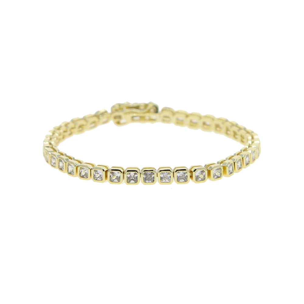 Geometric Bezel CZ Tennis Chain Bracelet - Classic Fashion Jewelry for Women