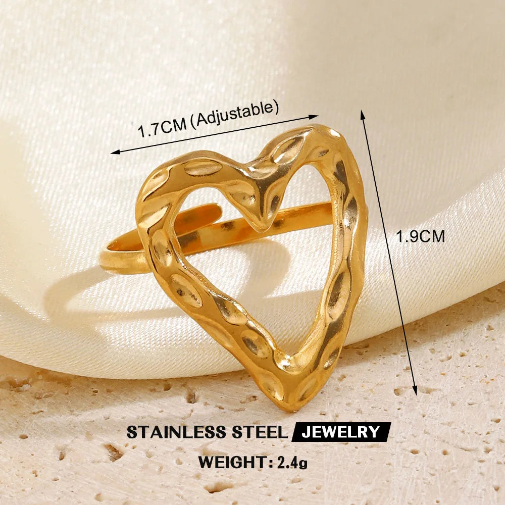 Gold Color Stainless Steel Heart Ring – Waterproof Jewelry for Women