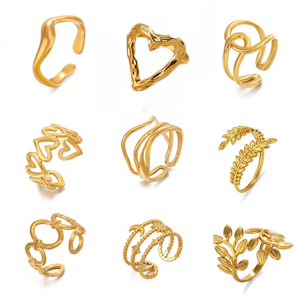 Gold Color Stainless Steel Heart Ring – Waterproof Jewelry for Women