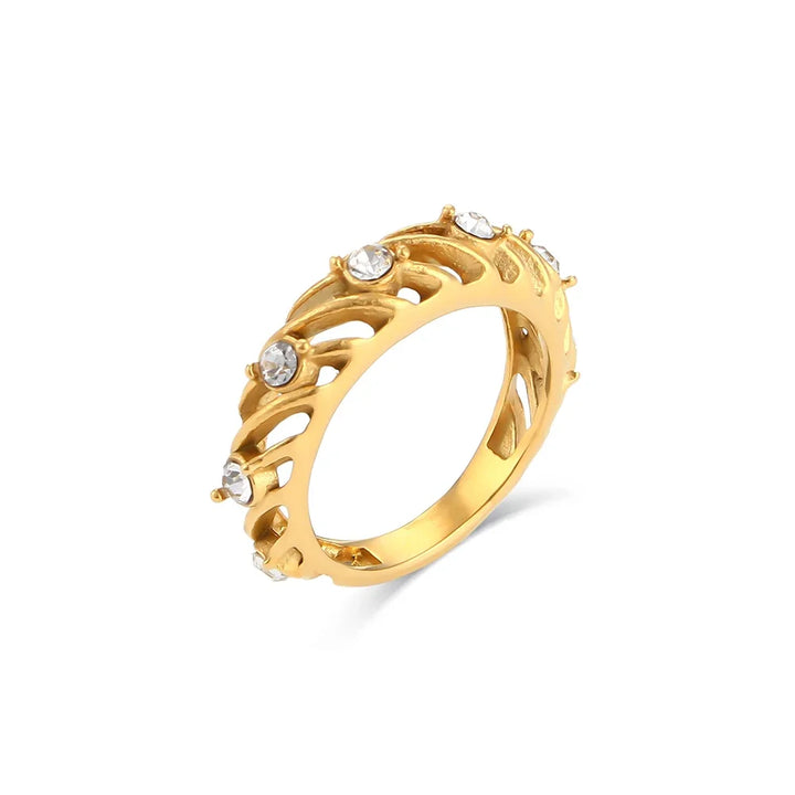 Thin 18K Gold Plated Hollow Texture Freshwater Pearl Ring