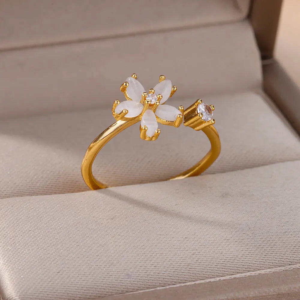 Gold Color Cubic Zircon Flower Rings