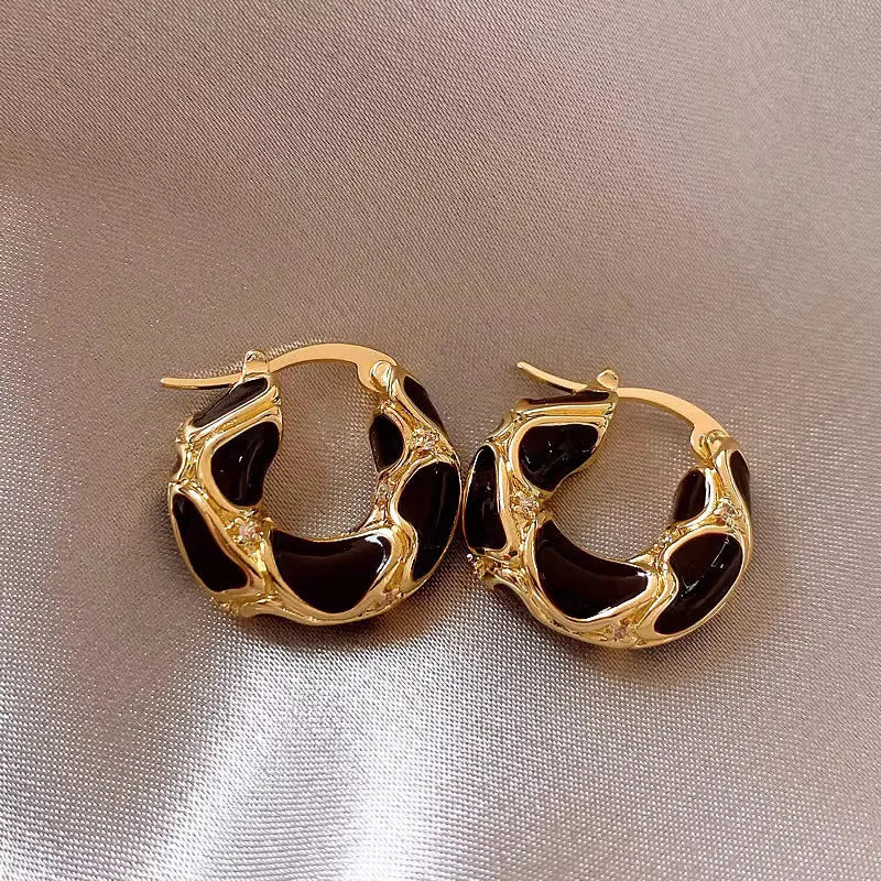 Light Luxury Enamel Rhinestone Hoop Earrings