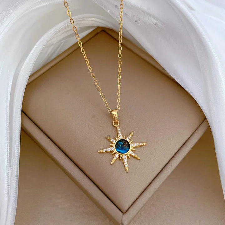 Stainless Steel Sun Pendant Necklace