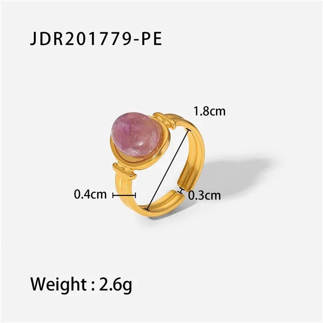 Youthway Natural Stone Stainless Steel Ring – Waterproof Stylish Golden Jewelry