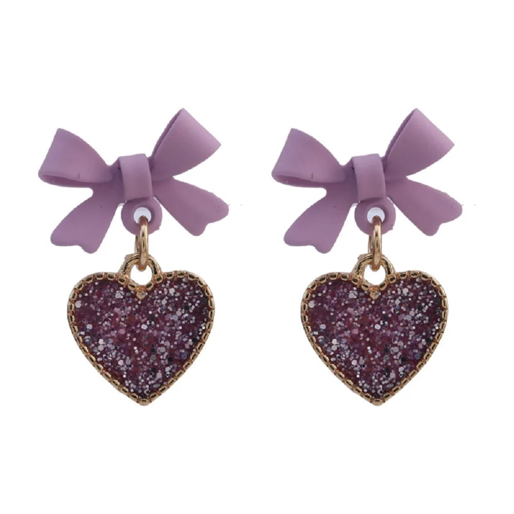 Golden Bowknot Heart Resin Earrings