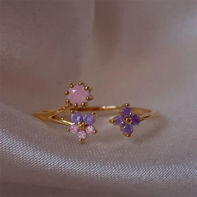 Y2K Cute Colorful Zircon Heart Flower Butterfly Ring – Exquisite Jewelry for Women and Girls