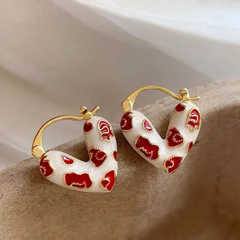 Trendy Red Dripping Oil Heart Hoop Earrings