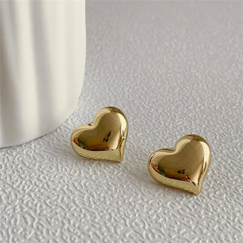 LATS Gold Love Heart Shaped Stud Earrings