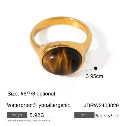 Youthway Natural Stone Stainless Steel Ring – Waterproof Stylish Golden Jewelry