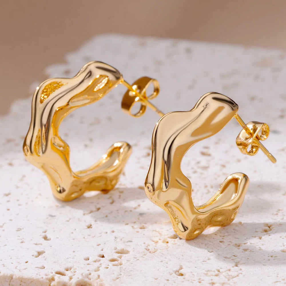 Gold-Plated Twisted Heart Hoop Earrings