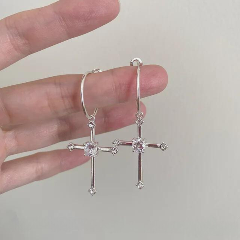 Korean Fashion Zircon Crystal Cross Women Drop Earrings