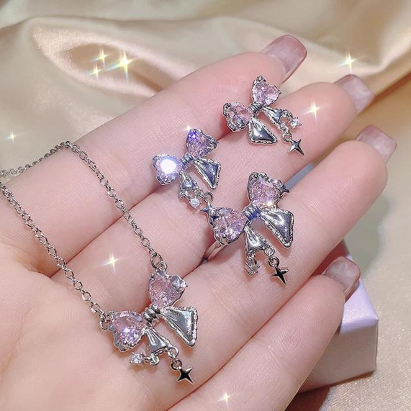 Crystal Angel Wings Heart Pendant Necklaces